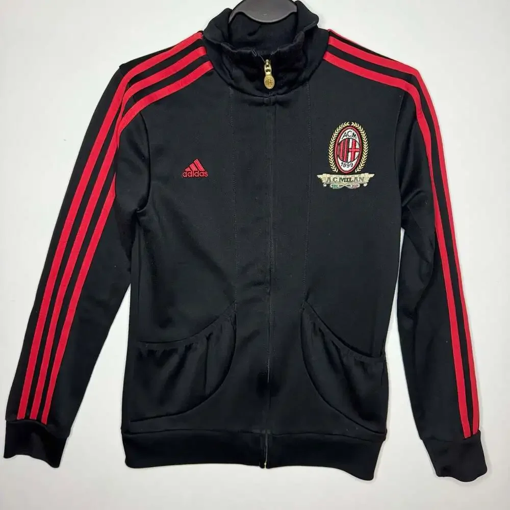 Adidas AC Milan Track Jacket Black Red Stripe Soccer Size Small